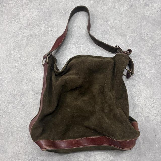 Khaki green leather slouchy suede bag
