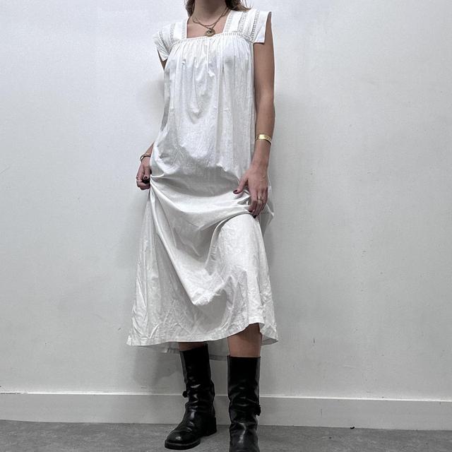 White cotton embroidered antique maxi dress