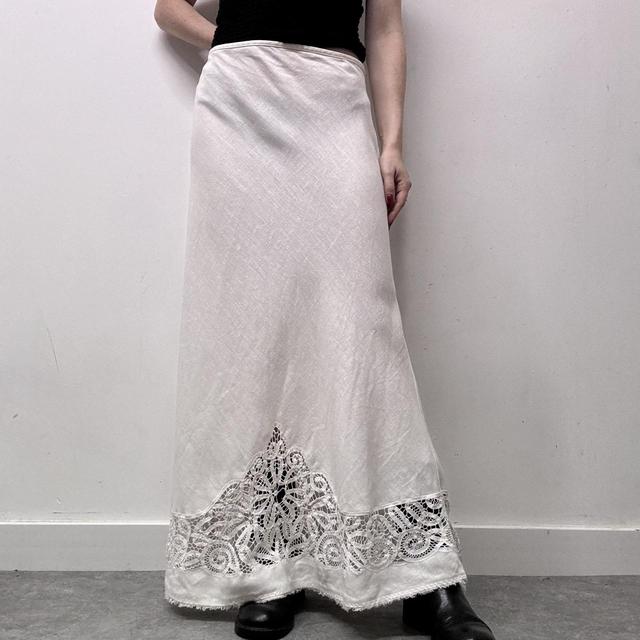 White linen lace maxi skirt