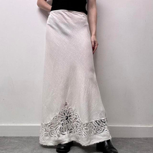 White linen lace maxi skirt