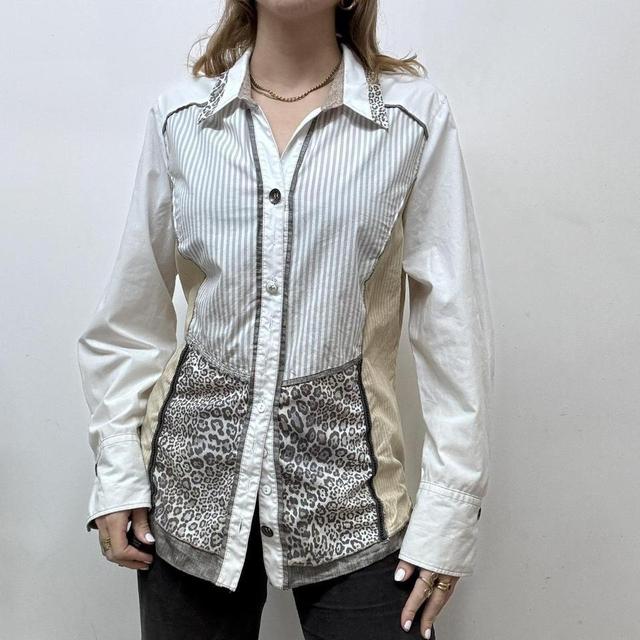 Pinstripe leopard patchwork shirt
