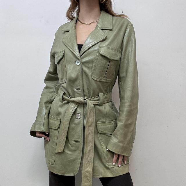 Green leather blazer jacket
