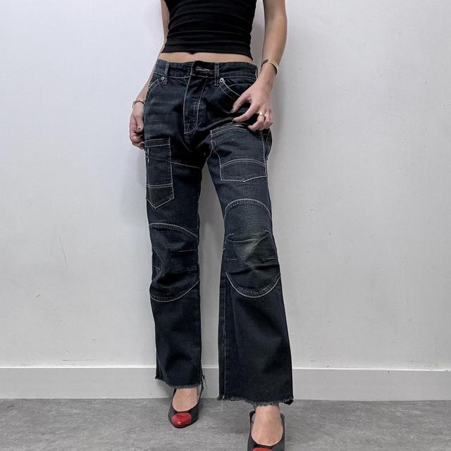 Dark wash distressed baggy cargo jeans
