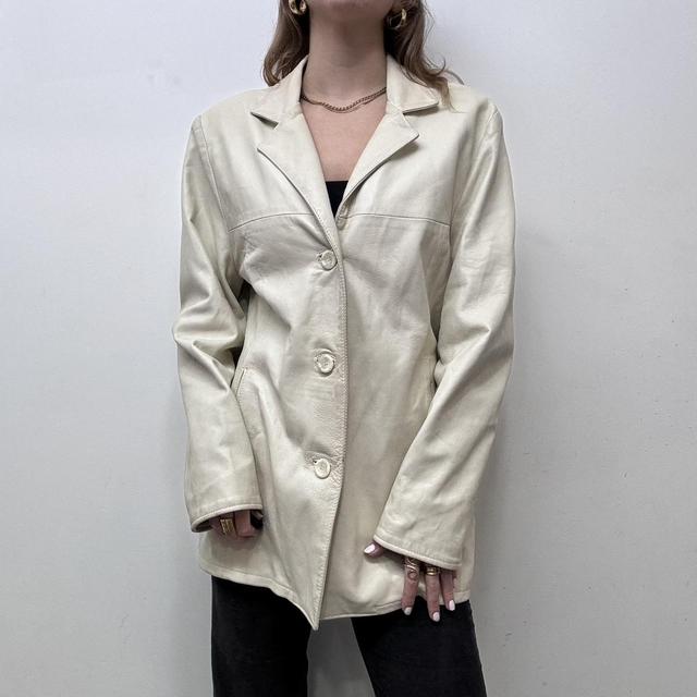 Cream minimalist leather blazer jacket