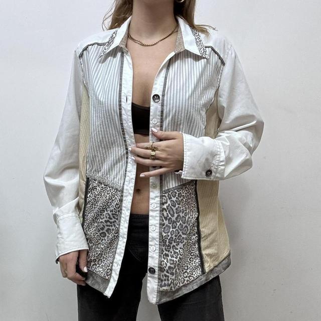 Pinstripe leopard patchwork shirt