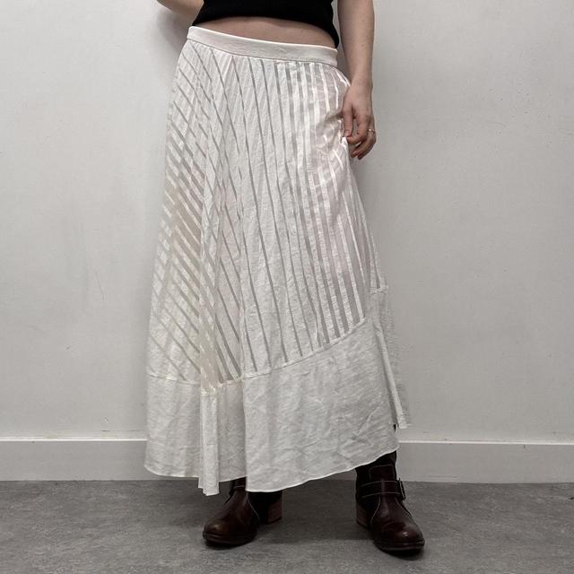 Pinstripe asymmetric maxi skirt