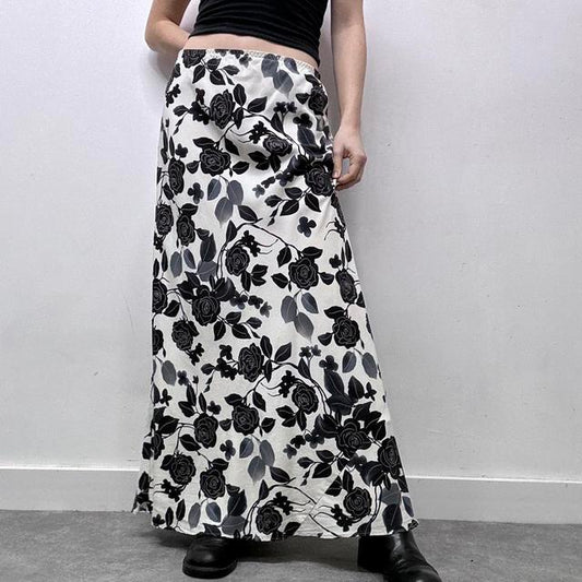 Grey graphic floral maxi skirt