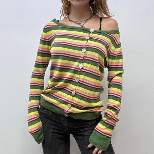 Vintage slouchy rainbow striped graphic cardigan