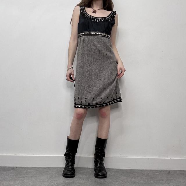 Tweed office-core embellished midi dress