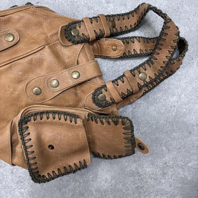 Tan leather slouchy stitch bag