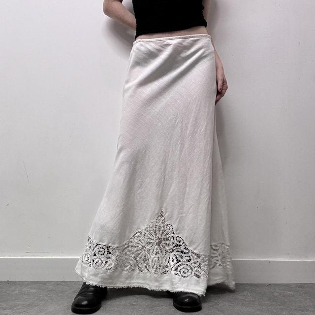White linen lace maxi skirt