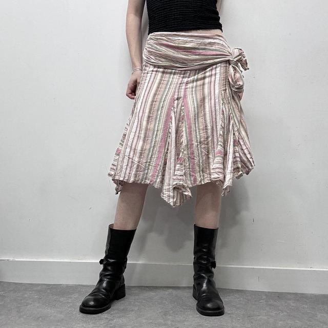 Asymmetric puff pinstripe diagonal midi skirt