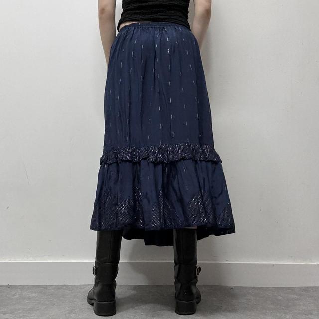 Navy pleated crinkle midi skirt