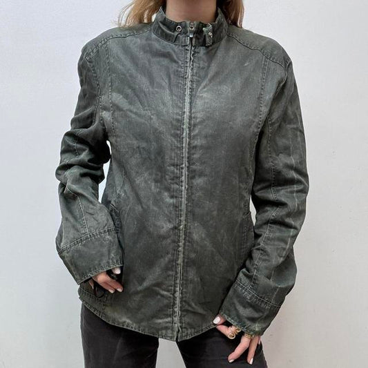 Distressed biker bomber jacket