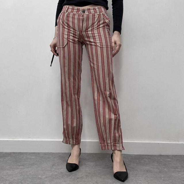 Pinstripe lowrise zip flare cuff pants