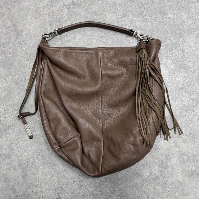 Brown leather slouchy tassel bag