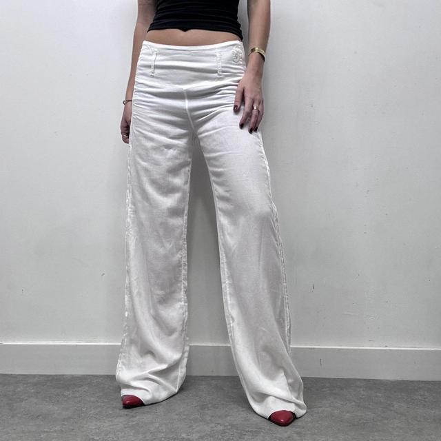 White minimalist flared wide leg trousers