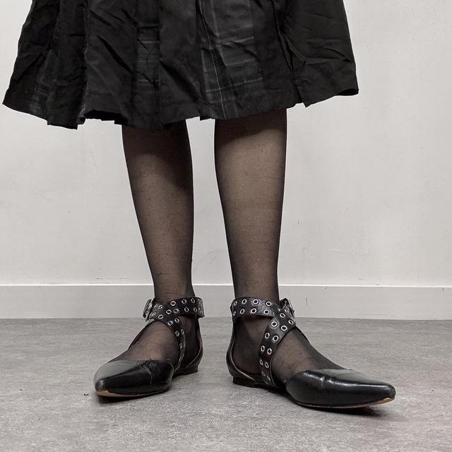 Black studded eyelet mary janes flats