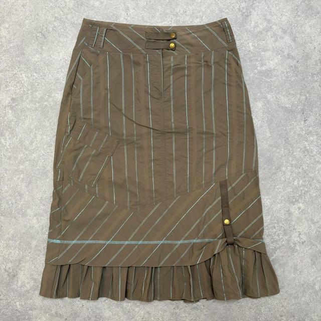 Brown pinstripe tech maxi skirt