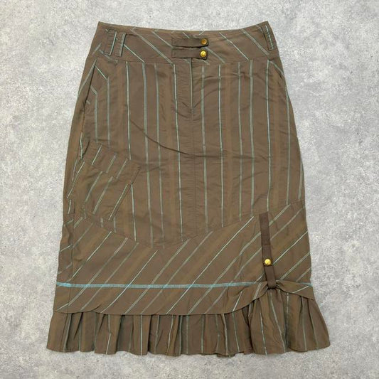 Brown pinstripe tech maxi skirt