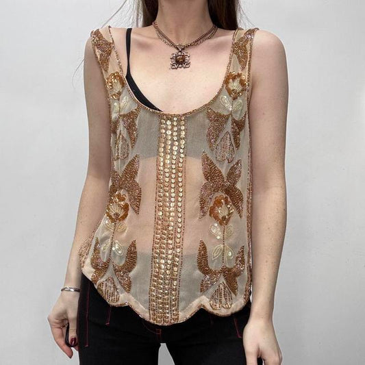 Sheer beaded embelished vest
