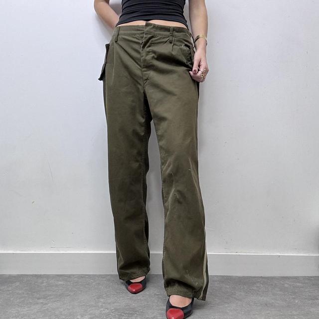Khaki cargo puff canvas trousers