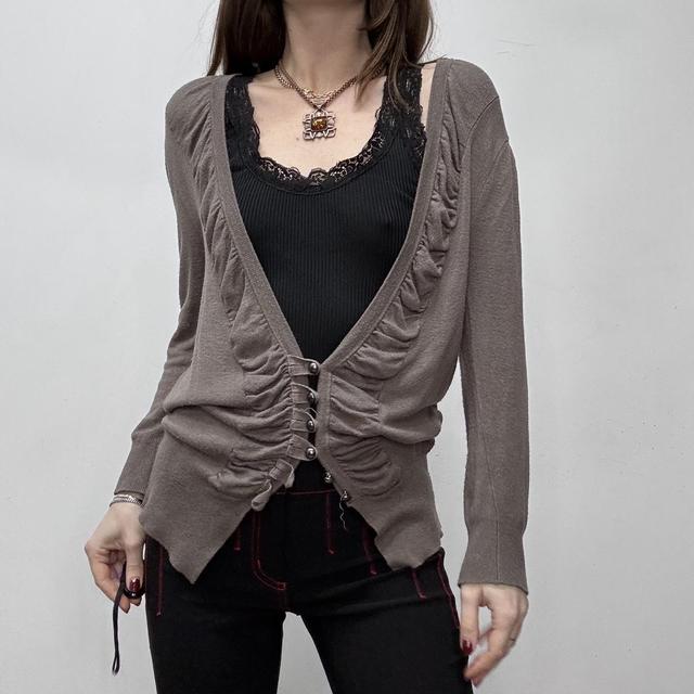 Slouchy gathered wide neck cardigan