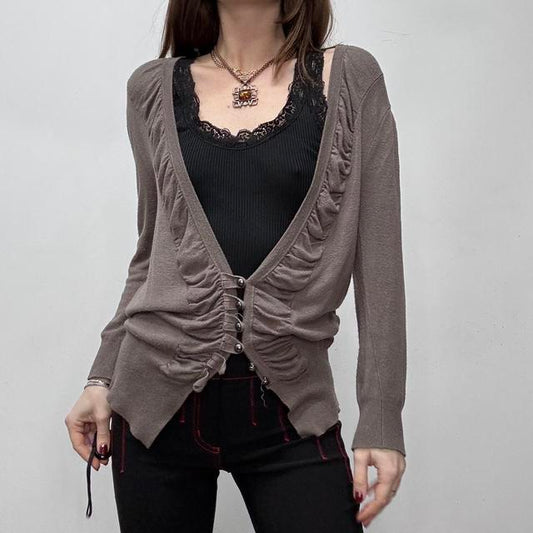 Slouchy gathered wide neck cardigan