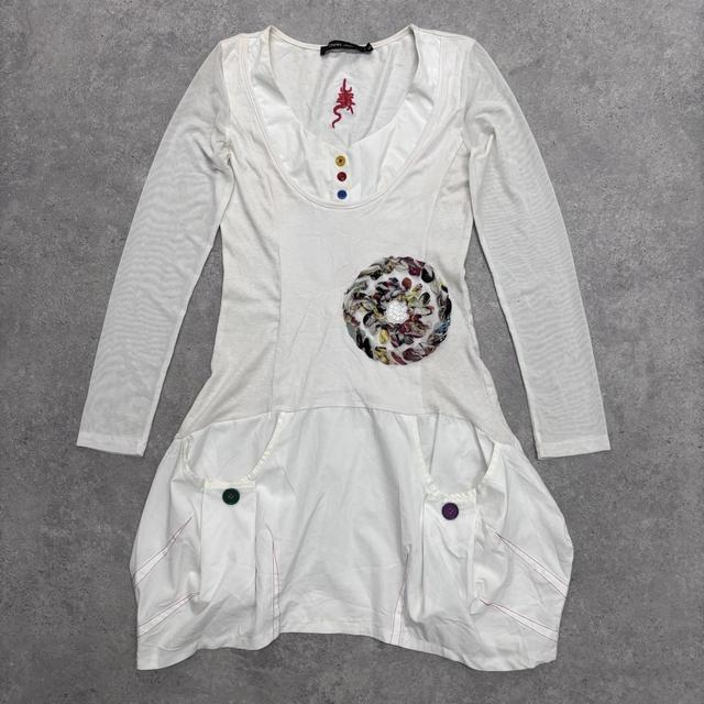 White flared puff mini dress