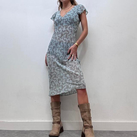 Blue paisley sheer midi dress