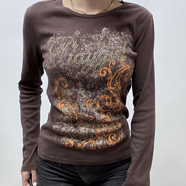 Brown graphic printed grunge top