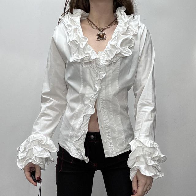 White cotton Edwardian ruffle shirt