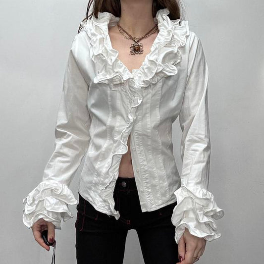 White cotton Edwardian ruffle shirt