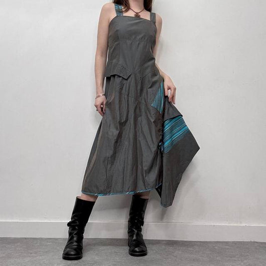 Pinstripe nylon asymmetric maxi dress