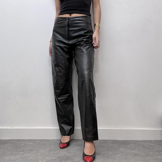 Black straight leg leather pants