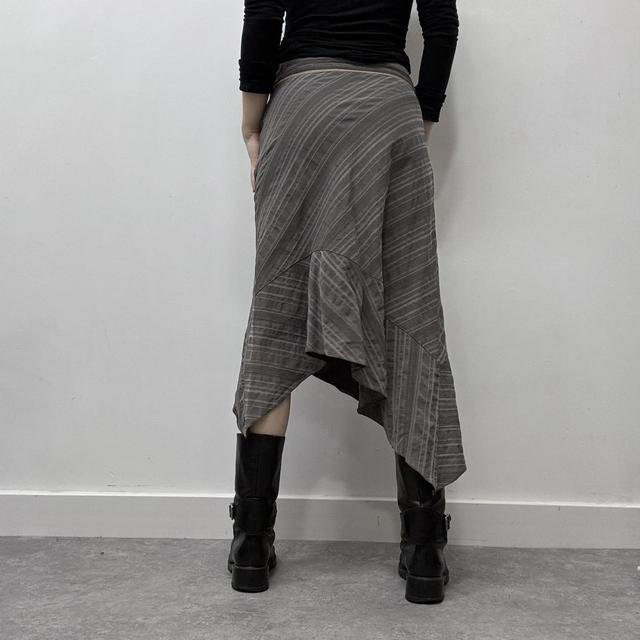 Brown pinstripe asymmetric midi skirt