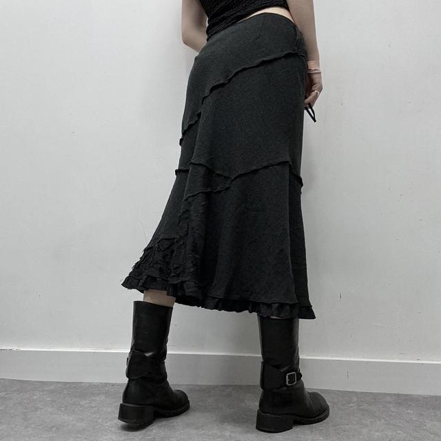 Grey wool tweed flared lace midi skirt