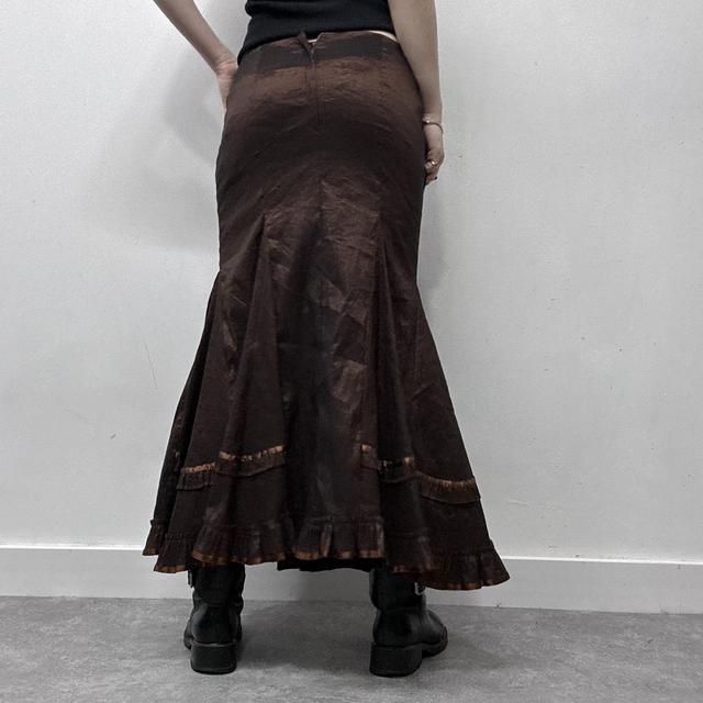 Brown satin flared maxi skirt