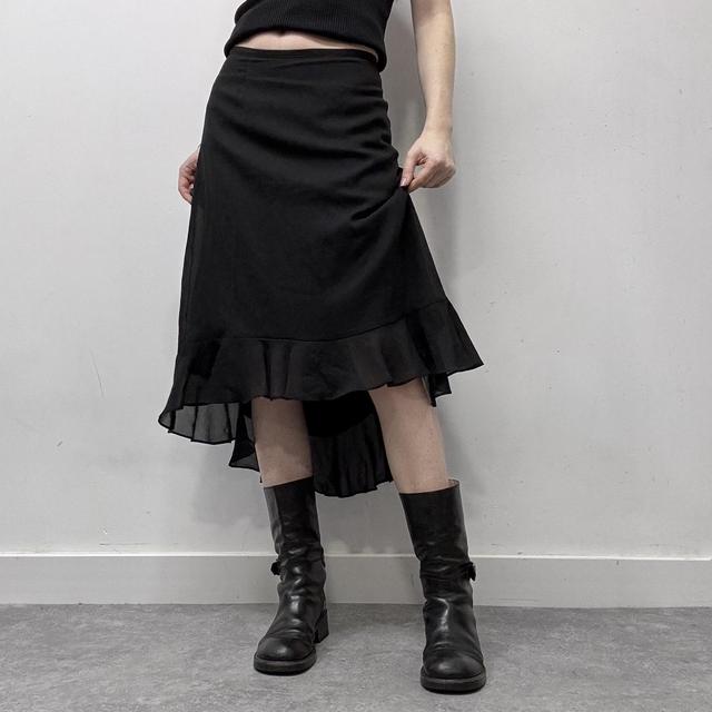 Black sheer layered midi skirt