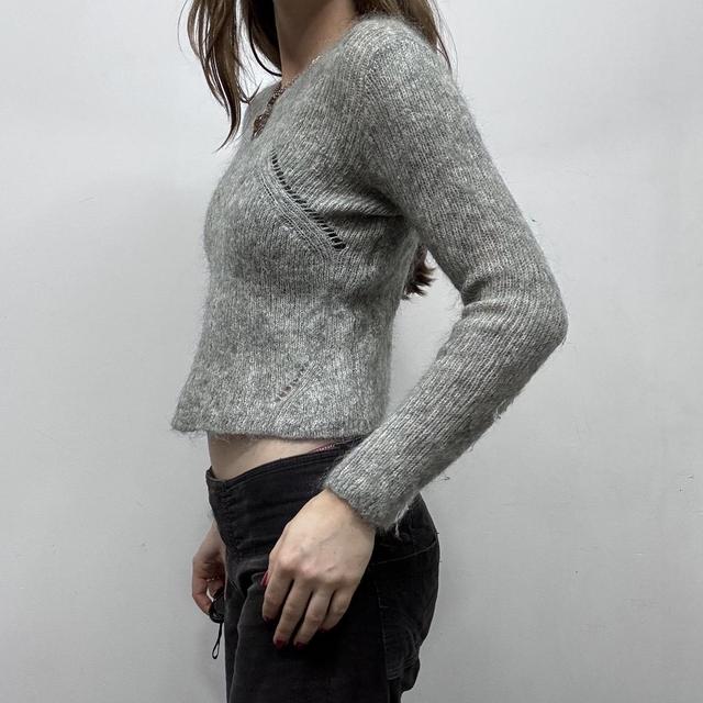 Grey sheer soft knit cropped jumper