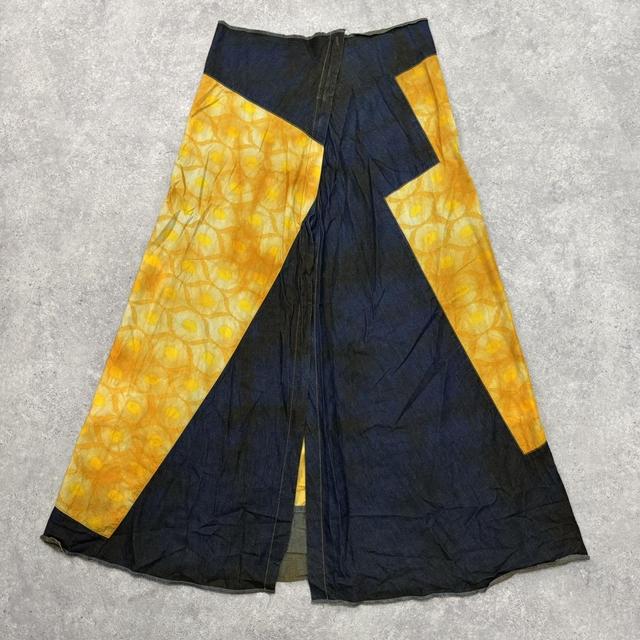 Asymmetric denim slit maxi skirt