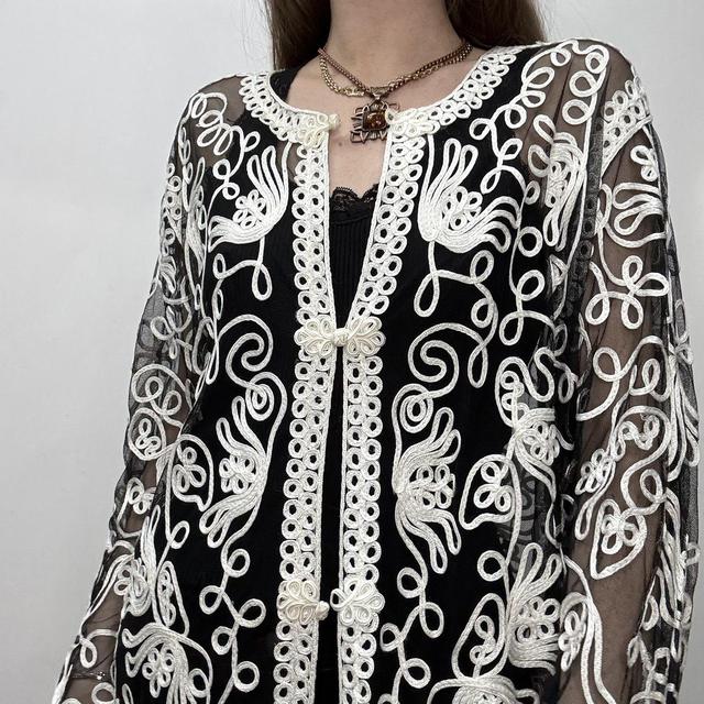 Sheer lace embroidered shirt