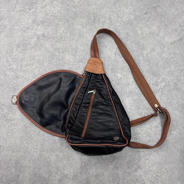 Black leather asymmetric backpack