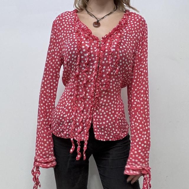 Polka dot ruffle blouse