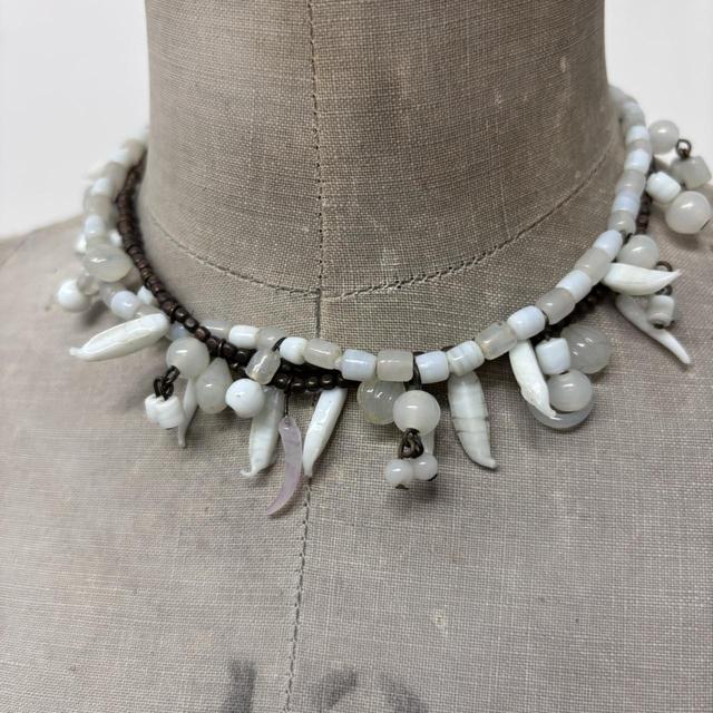 Layered white glass beaded necklace