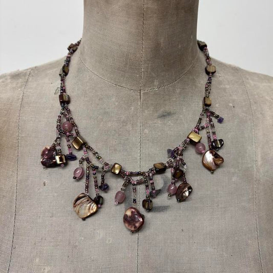 Draped gemstone pearl fairy necklace