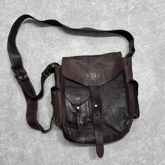 Dark brown leather diesel cargo crossbody bag