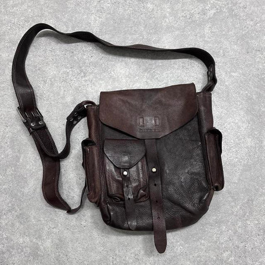 Dark brown leather diesel cargo crossbody bag