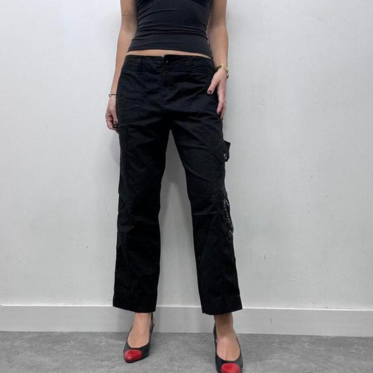 Black fit and flare cargo trousers