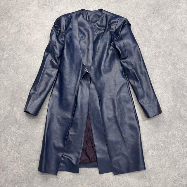 Blue leather archival trench jacket